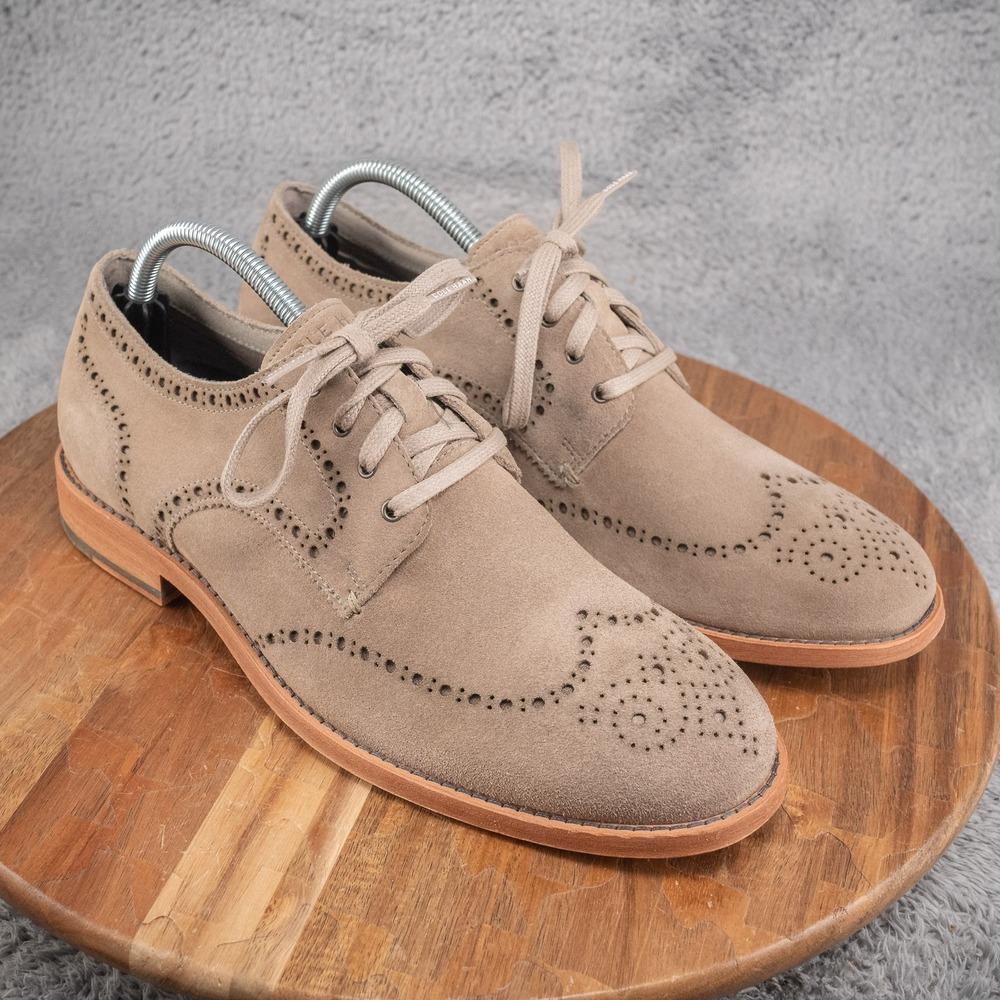 Size 9.5 - Cole Haan Men's C32142 Tan Suede Brogue Derby Dress Shoes